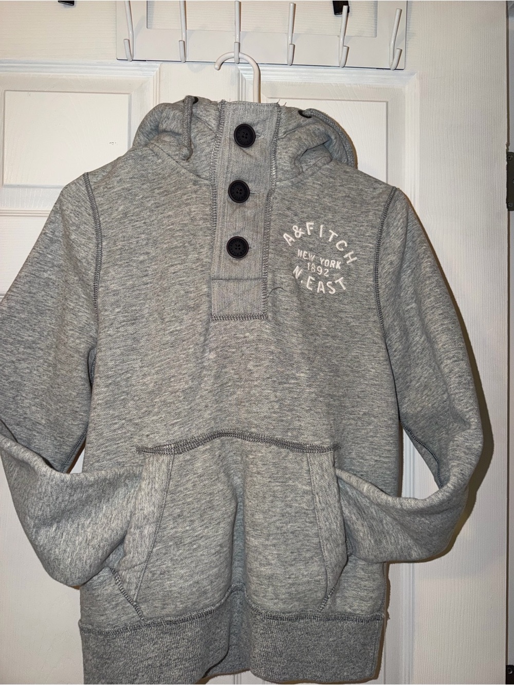 Abercrombie & Fitch Grey Kids Hooded Pullover with Button Placket